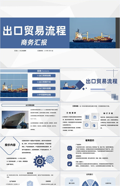 国际物流进出口贸易流程和贸易方式商务汇报PPT模板下载