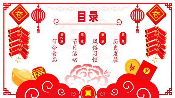 喜庆新年风春节传统文化主题班会ppt模板