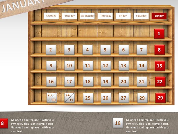 木头柜子创意PPT日历图表