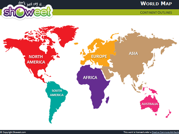 7大洲世界地图PPT模板素材1