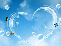 蝴蝶 气泡 水晶心形——蓝色浪漫情人节ppt模板