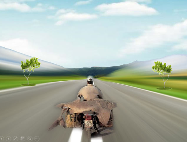 公路骑摩托运动场景特效动画ppt模板
