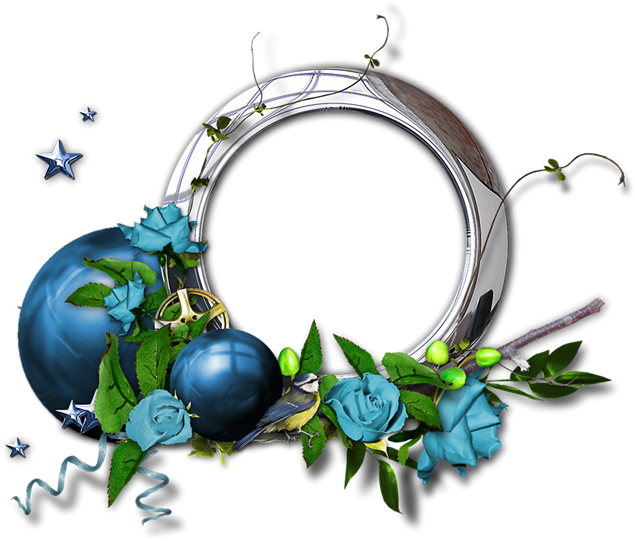 蓝色玫瑰 彩球 星星修饰不锈钢相框素材