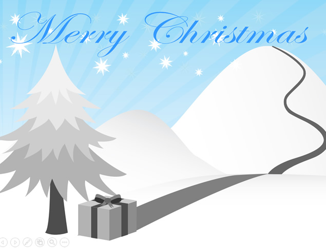 圣诞礼物从雪山顶滑下来动画——圣诞节祝福贺卡ppt模板