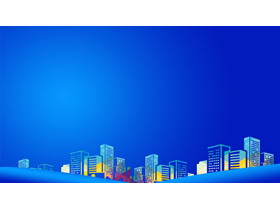 两张蓝色城市剪影背景的商务PPT背景图片