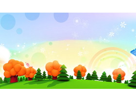 三张彩色卡通树林PPT背景图片