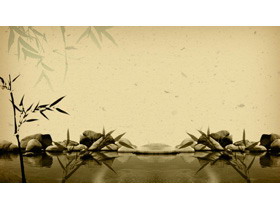 古典风格的竹子水池石子PPT背景图片