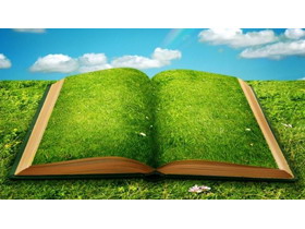 绿色植物覆盖的书籍PPT背景图片