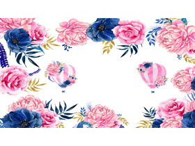 蓝粉搭配的艺术花卉PPT背景图片