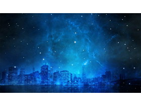 蓝色星空下的城市PPT背景图片