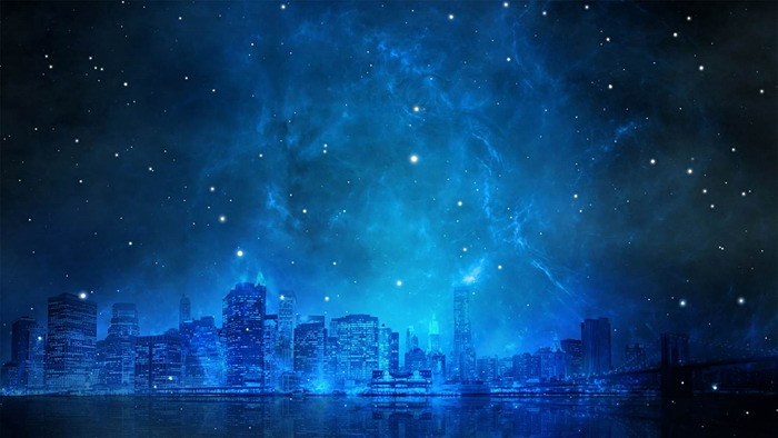 蓝色星空下的城市PPT背景图片