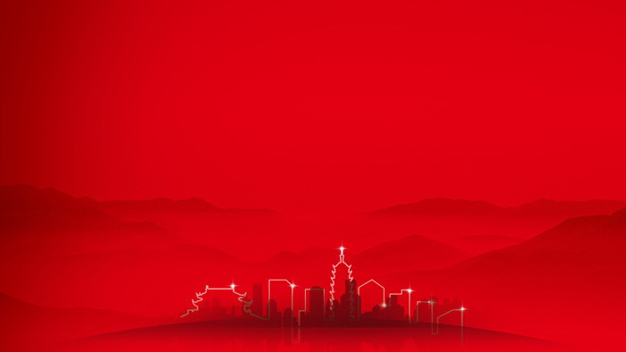 两张红色简洁建筑剪影PPT背景图片