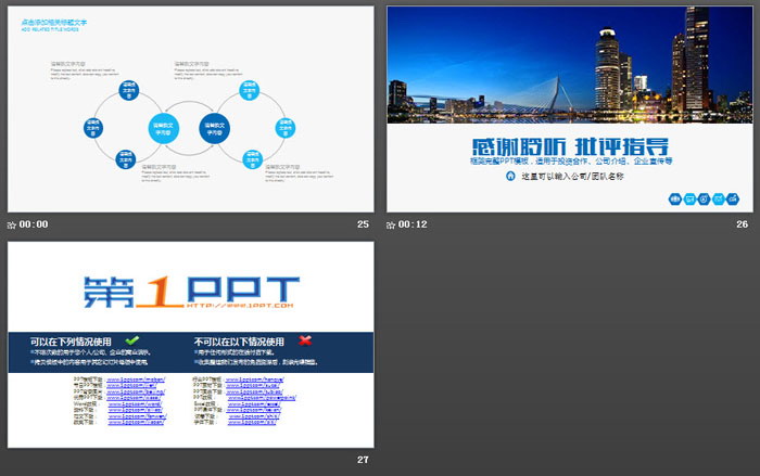 蓝色城市夜景背景的创业融资计划书PPT模板