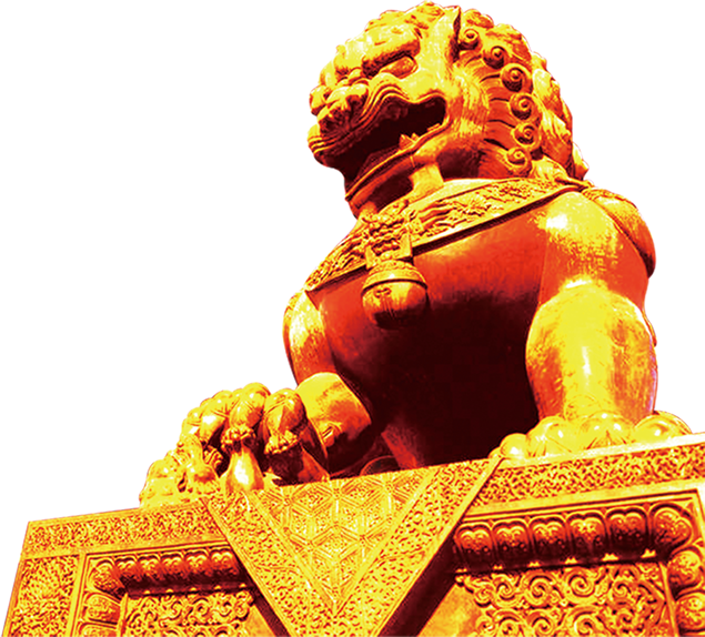 象征权威公正的金色石狮子高清免抠图