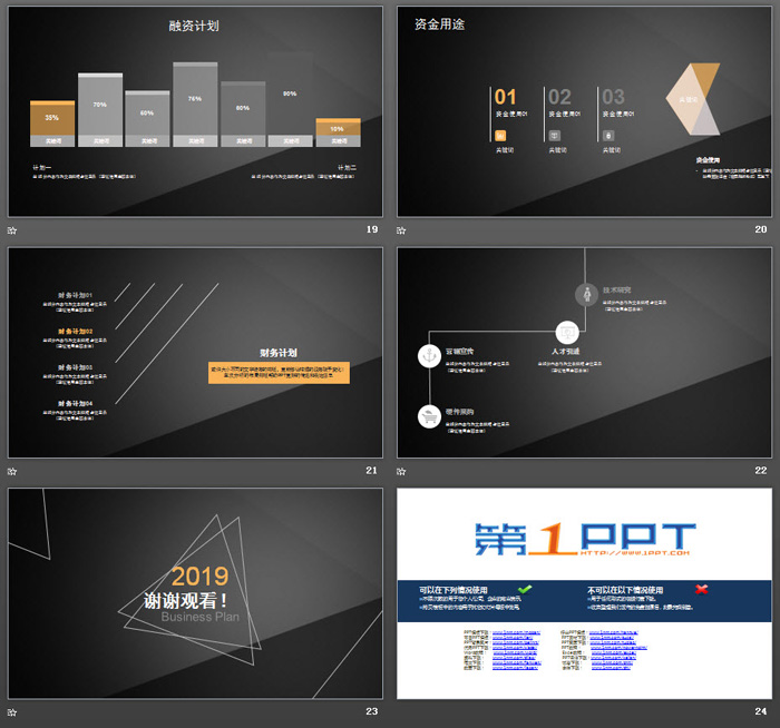 简洁黑色商业融资计划书PPT模板