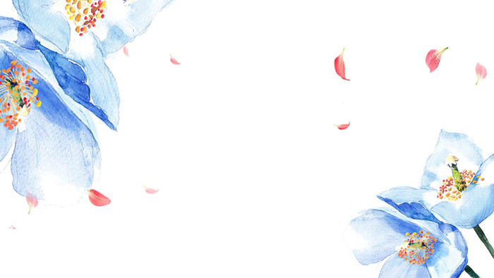 蓝色唯美水彩花卉PPT背景图片