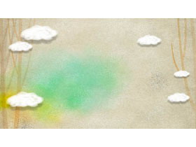 卡通水彩插画风格的树木白云PPT背景图片
