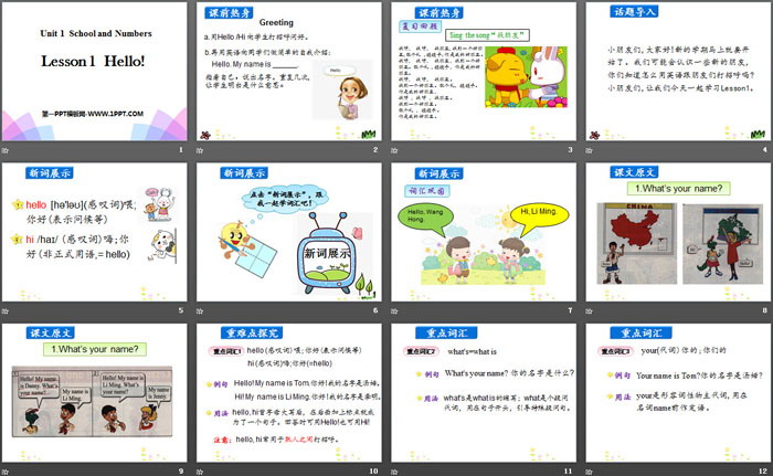 《Hello!》School and Numbers PPT