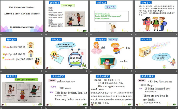 《Boy,Girl and Teacher》School and Numbers PPT