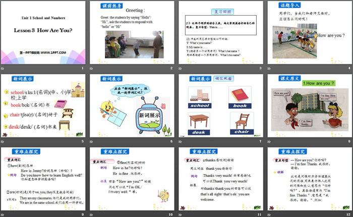 《How Are You?》School and Numbers PPT