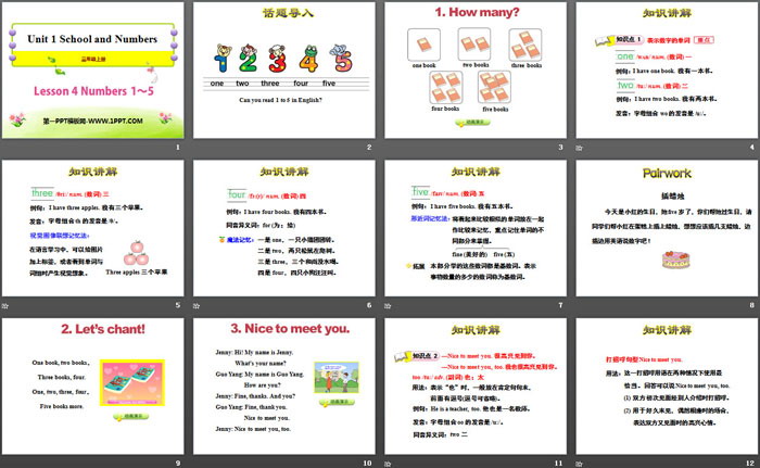 《Numbers 1~5》School and Numbers PPT课件