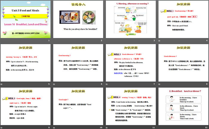 《Breakfast,Lunch and Dinner》Food and Meals PPT