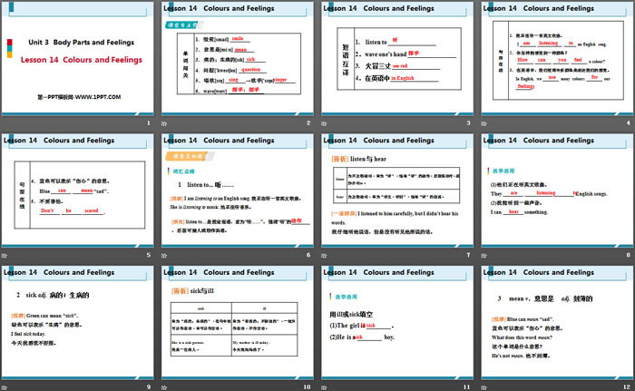 《Colours and Feelings》Body Parts and Feelings PPT免费课件