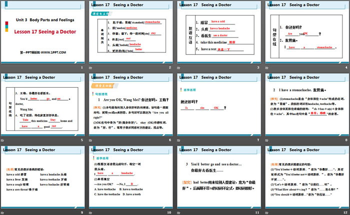 《Seeing a Doctor》Body Parts and Feelings PPT教学课件下载