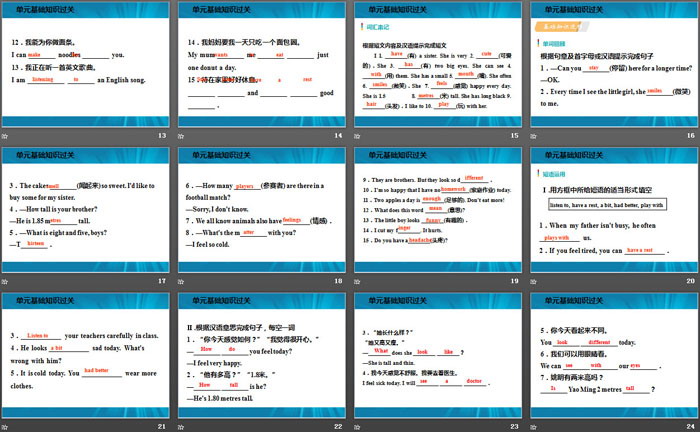 《单元基础知识过关》Body Parts and Feelings PPT