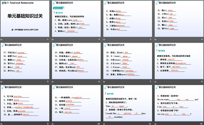 《单元基础知识过关》Food and Restaurants PPT