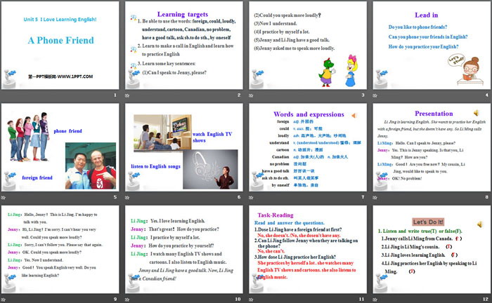 《A Phone Friend》I Love Learning English PPT课件下载