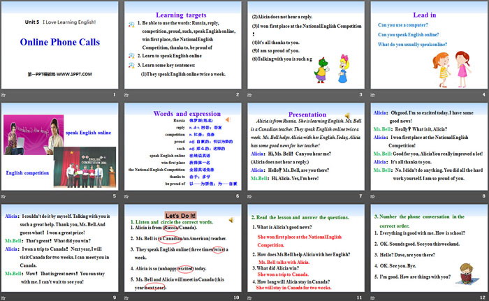 《Online Phone Calls》I Love Learning English PPT免费课件