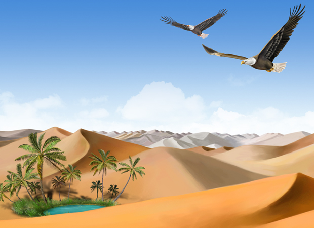 鹰击大漠——沙漠景色PPT模板1