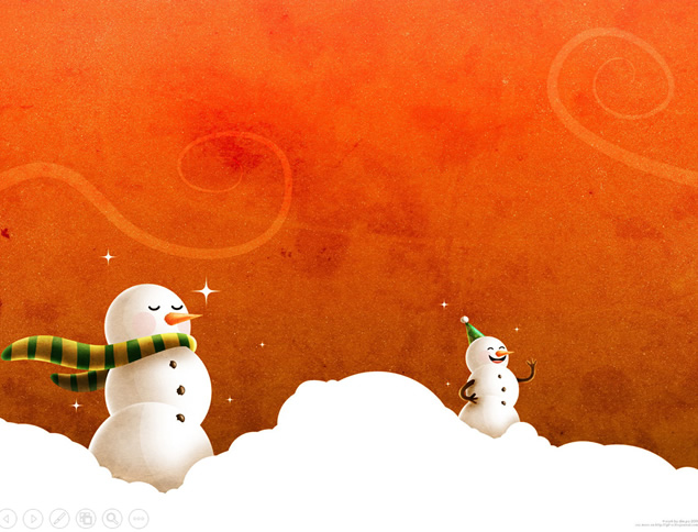 雪地中的小雪人红色喜庆ppt模板