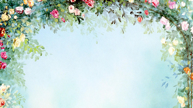 唯美水彩花朵花环PPT背景图片