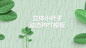 清新绿色立体小叶子PPT模板