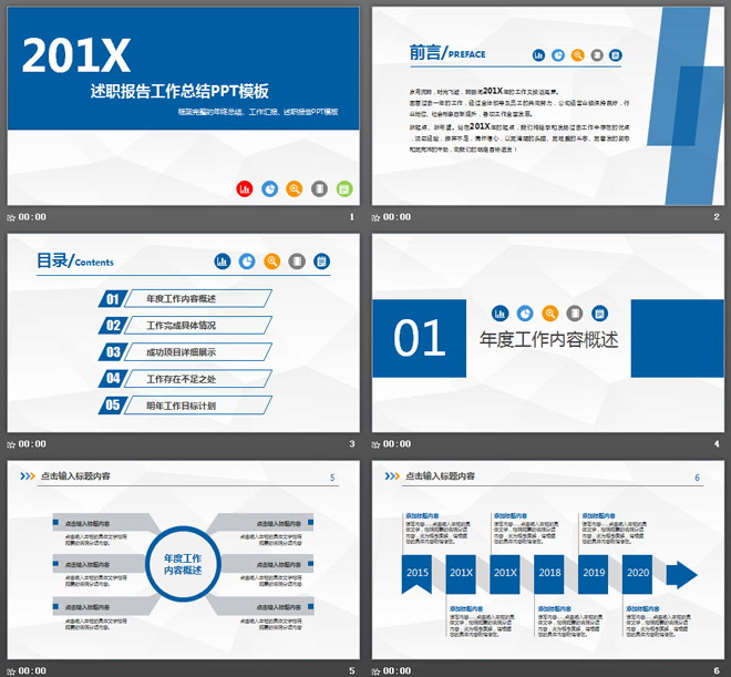 蓝色简洁述职报告PPT模板免费下载