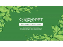 绿色清新叶子背景的公司简介PPT模板下载