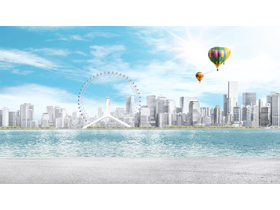 城市摩天轮热气球PPT背景图片