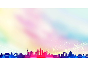 彩色低平面城市剪影PPT背景图片