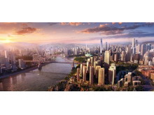 国外高楼耸立的现代化城市与桥梁PPT背景图片