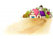 红瓦绿树的房子卡通PPT背景图片
