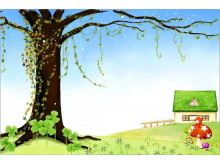 褐色大树卡通PPT背景图片