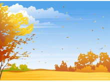 黄蓝色卡通天空树木PPT背景图片