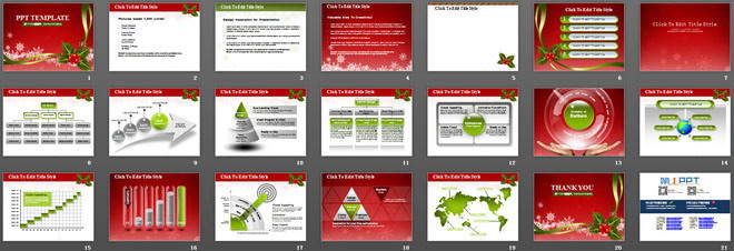 鲜艳喜庆红色背景的圣诞节PowerPoint模板下载