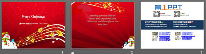 欢快的五线谱音符雪人背景的圣诞节幻灯片模板下载