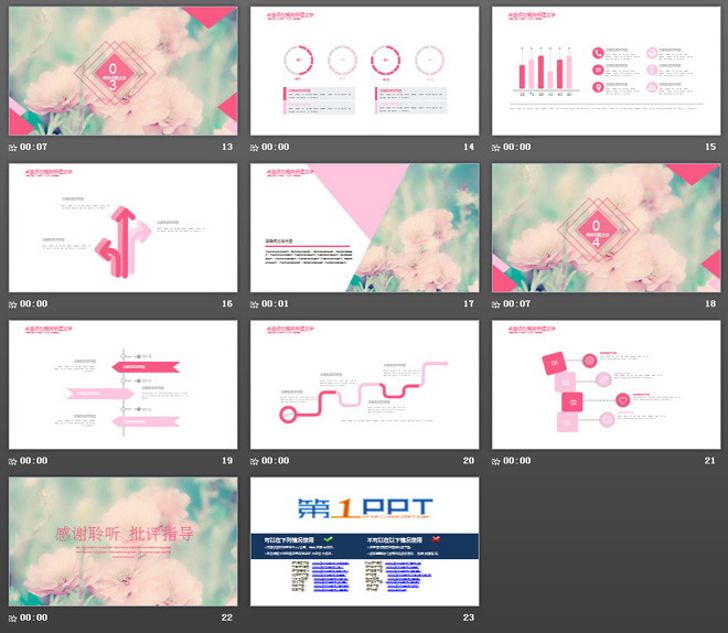 粉色唯美花卉PowerPoint模板免费下载